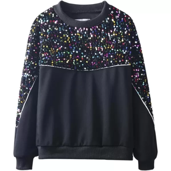 WELAKEN Girls Sequin Sweatshirt Sparkling Long Sleeve Crewneck Pullover TopsRainbow sequins