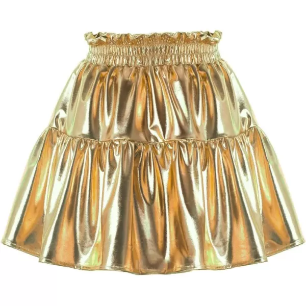 WELAKEN Girls Sparkle Ruffle Skirts for Kids ampamp Tween GirlsGold metallic