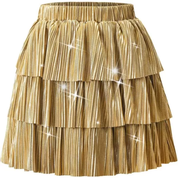 WELAKEN Girls Sparkle Ruffle Skirts for Kids ampamp Tween GirlsGold sparkle