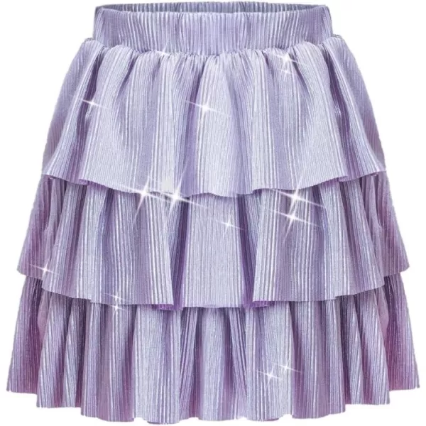 WELAKEN Girls Sparkle Ruffle Skirts for Kids ampamp Tween GirlsPurple sparkle