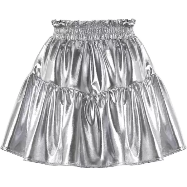 WELAKEN Girls Sparkle Ruffle Skirts for Kids ampamp Tween GirlsSilver metallic