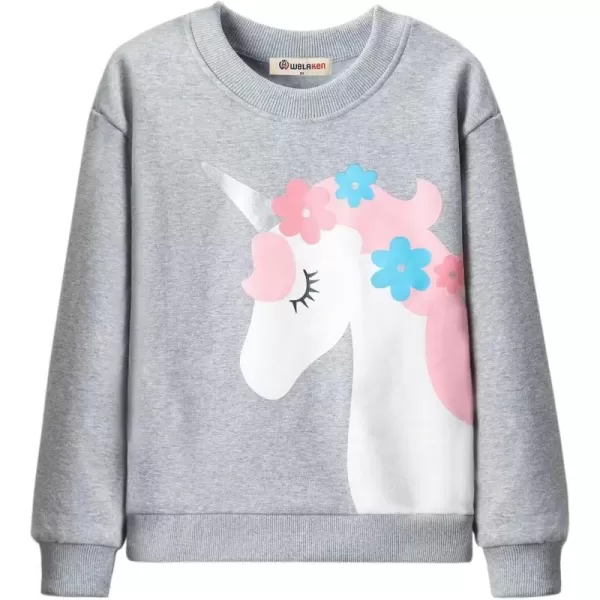 WELAKEN Girls Sweatshirts Long Sleeve Pullover Crewneck Tops ShirtsFleecegray