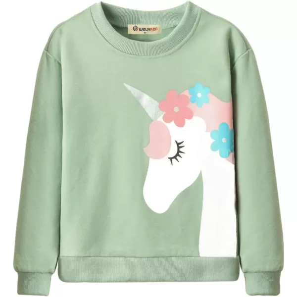 WELAKEN Girls Sweatshirts Long Sleeve Pullover Crewneck Tops ShirtsFleecegreen