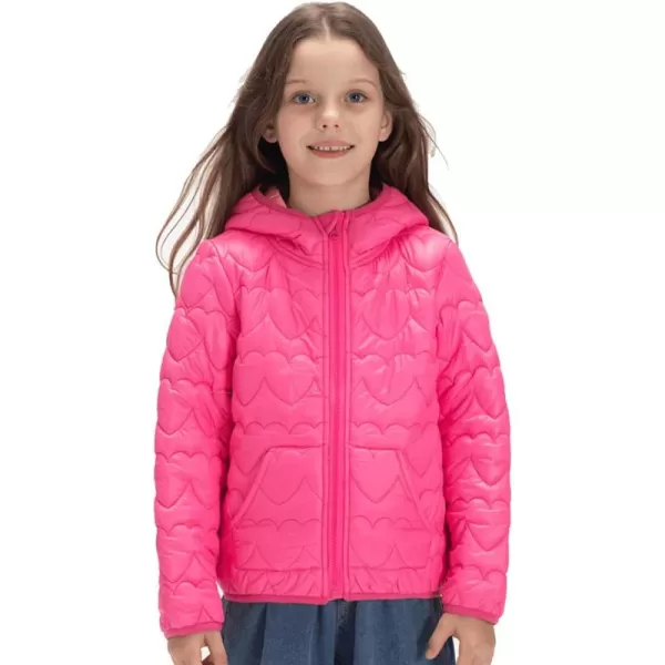 WELAKEN Lightweight Heart Quilted Cotton Puffer Jacket for Girls ampamp Kids Zip Up Hooded Coat with Kangaroo PocketPink heart