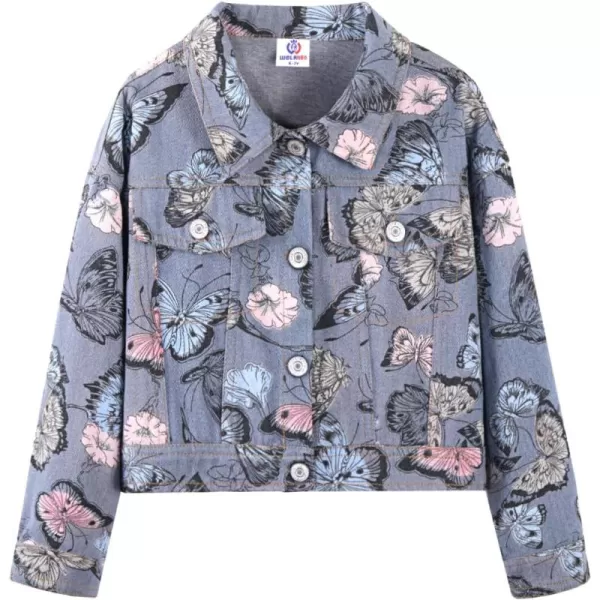 WELAKEN Print Denim Jacket for Girls ampamp Kids II Little Girls Button Down Crop Jean Jacket CoatButterfly
