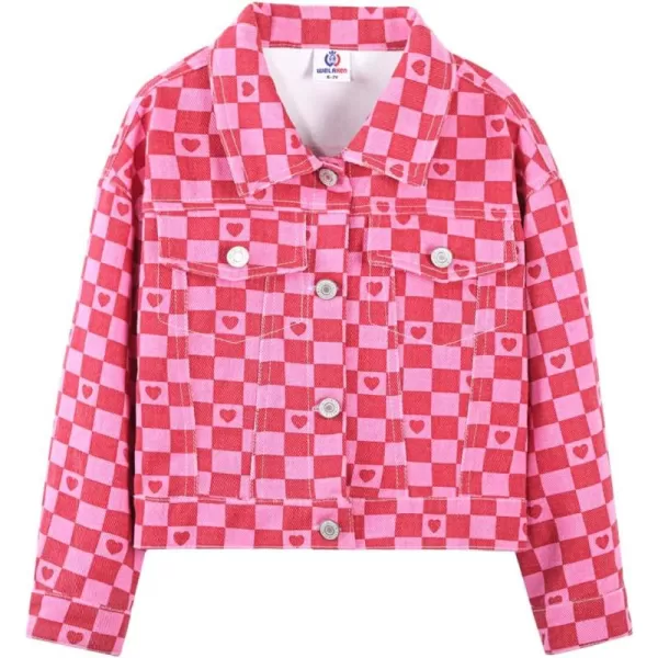 WELAKEN Print Denim Jacket for Girls ampamp Kids II Little Girls Button Down Crop Jean Jacket CoatHeart