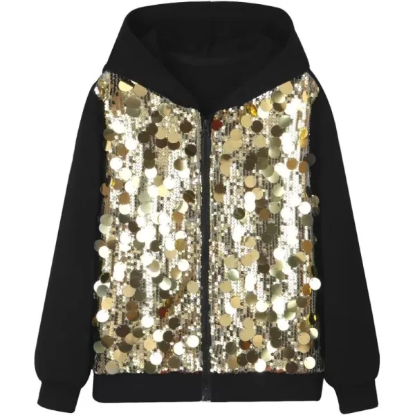 WELAKEN Sequin Hooded Jacket for Girls Kids Full Zip Casual Outerwear JacketGold