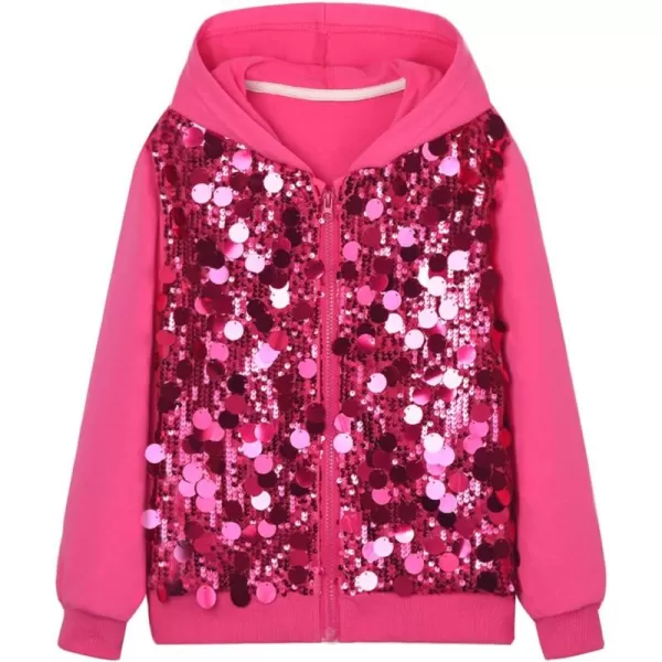 WELAKEN Sequin Hooded Jacket for Girls Kids Full Zip Casual Outerwear JacketHot Pink