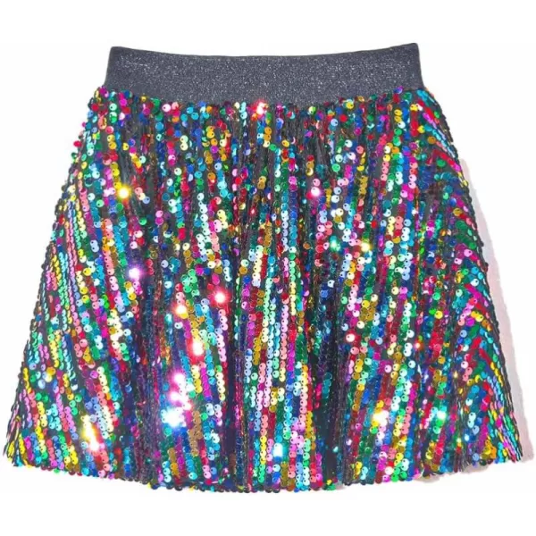 WELAKEN Sequin Skirt for Girls Kids Elastic Waist ALine Sparlky Mini Skirt with LiningBlackmulti