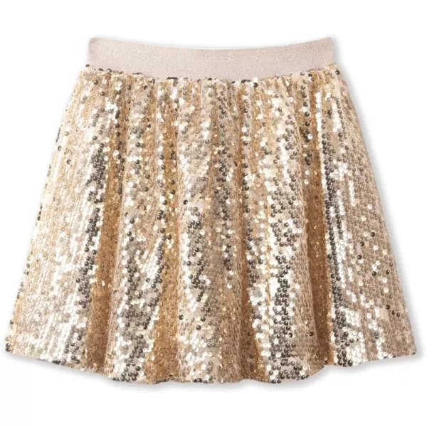 WELAKEN Sequin Skirt for Girls Kids Elastic Waist ALine Sparlky Mini Skirt with LiningGold