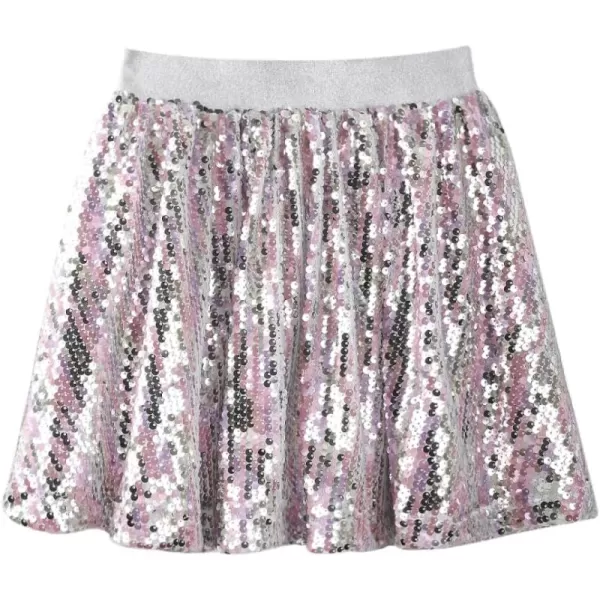 WELAKEN Sequin Skirt for Girls Kids Elastic Waist ALine Sparlky Mini Skirt with LiningMulticolorpink