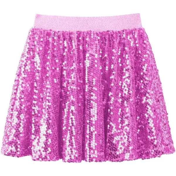WELAKEN Sequin Skirt for Girls Kids Elastic Waist ALine Sparlky Mini Skirt with LiningPink