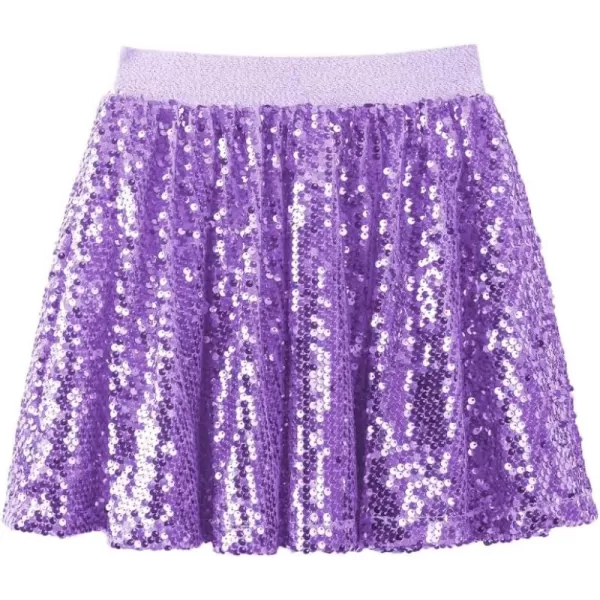 WELAKEN Sequin Skirt for Girls Kids Elastic Waist ALine Sparlky Mini Skirt with LiningPurple