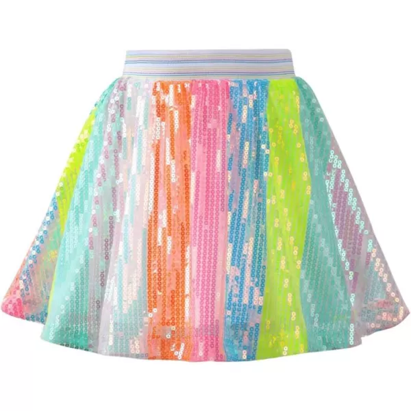WELAKEN Sequin Skirt for Girls Kids Elastic Waist ALine Sparlky Mini Skirt with LiningRainbow