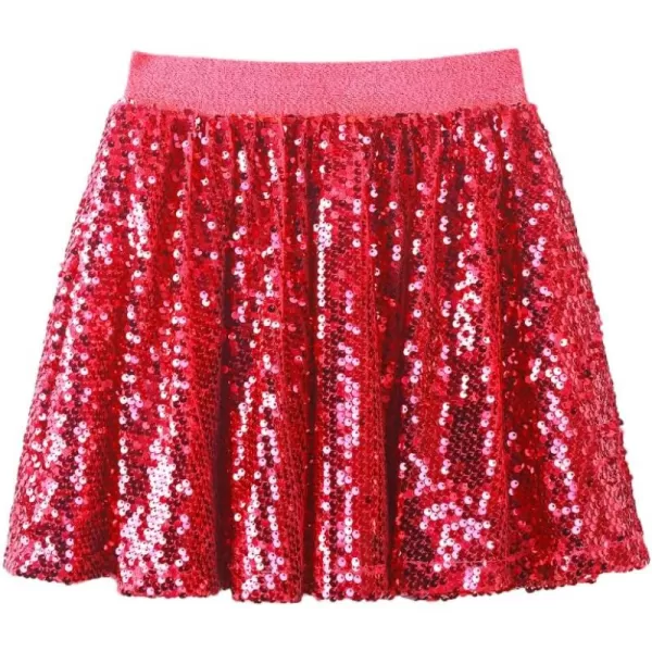 WELAKEN Sequin Skirt for Girls Kids Elastic Waist ALine Sparlky Mini Skirt with LiningRed