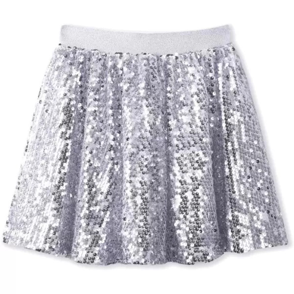 WELAKEN Sequin Skirt for Girls Kids Elastic Waist ALine Sparlky Mini Skirt with LiningSilver