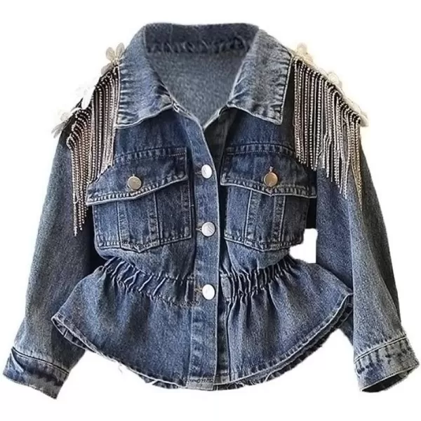 WELAKEN Unicorn Jean Jacket for Girls Kids ampamp Toddler with Sparkly Sleeve Girls Spring Outfit Denim Jackets OuterwearBlue