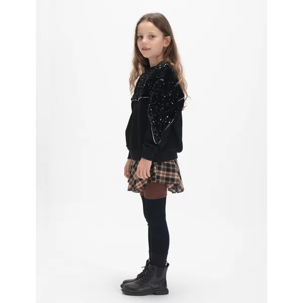 Girls Leggings with Skirt ColorBlocked Stretch Plaid Skirted PantsBrown black