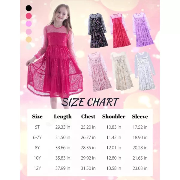 Girls Sequin Dress with Mesh Long Sleeves Sparkling Graduation Party Tulle DressBlack