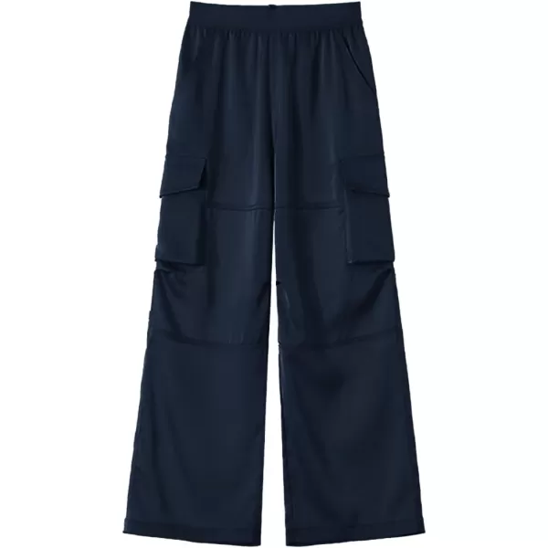 Lightweight Silky Jogger Pants for Girls Kids ampamp Toddler Warm Weather Cargo Loose High Waisted PantsNavy Blue