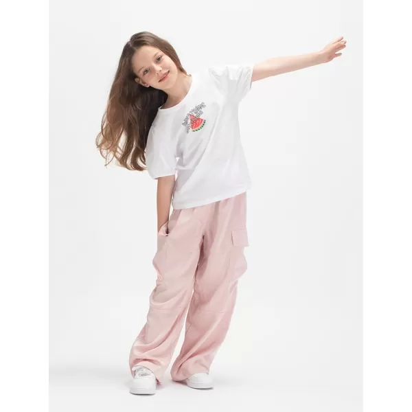 Lightweight Silky Jogger Pants for Girls Kids ampamp Toddler Warm Weather Cargo Loose High Waisted PantsPink