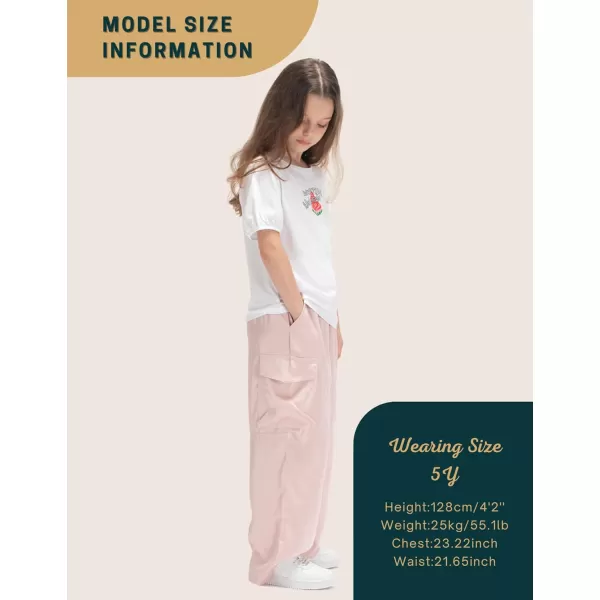 Lightweight Silky Jogger Pants for Girls Kids ampamp Toddler Warm Weather Cargo Loose High Waisted PantsPink