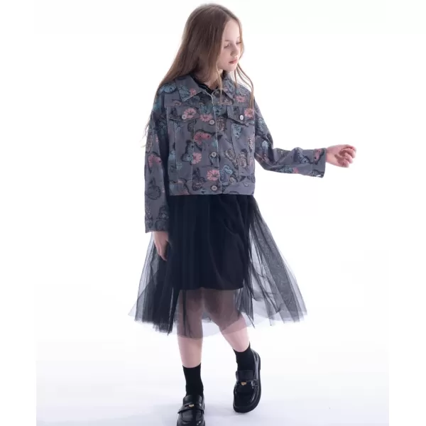 WELAKEN Butterfly Print Jean Jacket for Girls Toddler ampamp Kids II Little Girls Button Down Crop Denim Jacket Coat