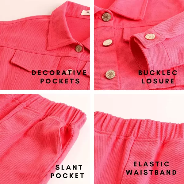 WELAKEN Denim Skirt Sets for Girls Kids ampamp Teen Jean Jacket  Mini Skirts II Girls Clothing SetsHot Pink