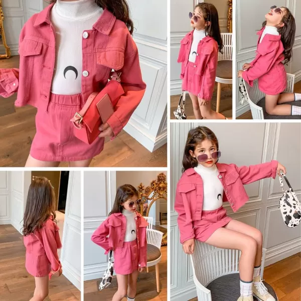 WELAKEN Denim Skirt Sets for Girls Kids ampamp Teen Jean Jacket  Mini Skirts II Girls Clothing SetsHot Pink
