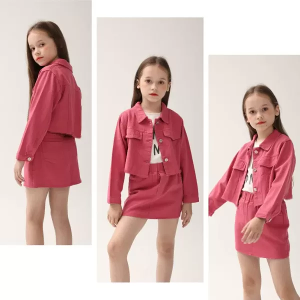 WELAKEN Denim Skirt Sets for Girls Kids ampamp Teen Jean Jacket  Mini Skirts II Girls Clothing SetsHot Pink