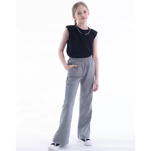 WELAKEN Girls Flare Sweatpants Elastic Waist Bootcut Casual Jogger Pants with PocketsGrey