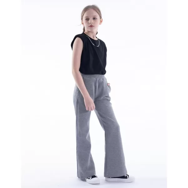WELAKEN Girls Flare Sweatpants Elastic Waist Bootcut Casual Jogger Pants with PocketsGrey