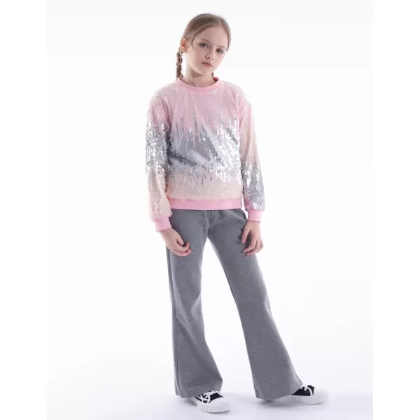 WELAKEN Girls Flare Sweatpants Elastic Waist Bootcut Casual Jogger Pants with PocketsGrey