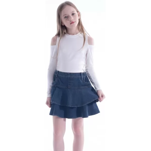 WELAKEN Jean Skirt for Girls Toddler ampamp Kids II Girls Elastic Waist A Line Mini Denim SkirtsBlue layered