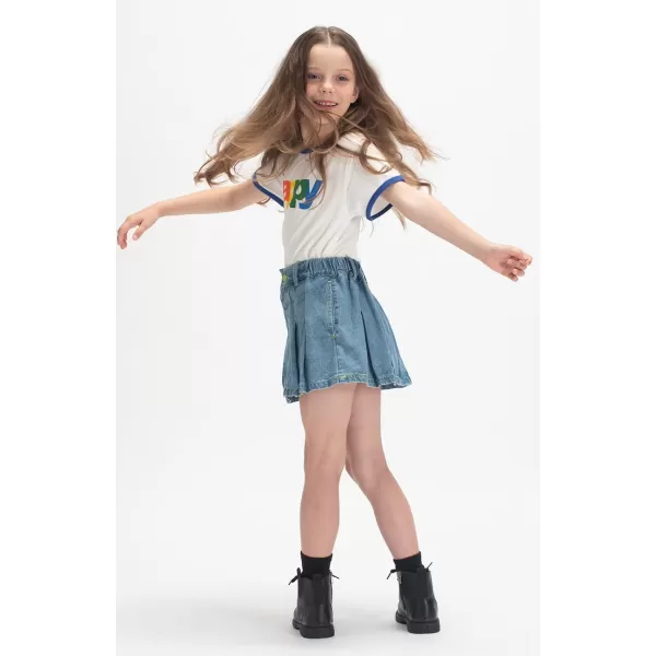 WELAKEN Jean Skirt for Girls Toddler ampamp Kids II Girls Elastic Waist A Line Mini Denim SkirtsBlue pleated
