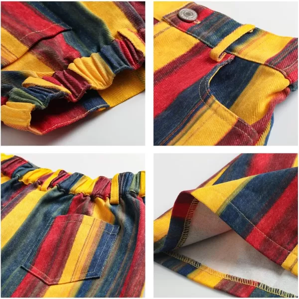 WELAKEN Jean Skirt for Girls Toddler ampamp Kids II Girls Elastic Waist A Line Mini Denim SkirtsYellow striped