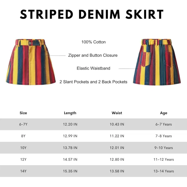 WELAKEN Jean Skirt for Girls Toddler ampamp Kids II Girls Elastic Waist A Line Mini Denim SkirtsYellow striped