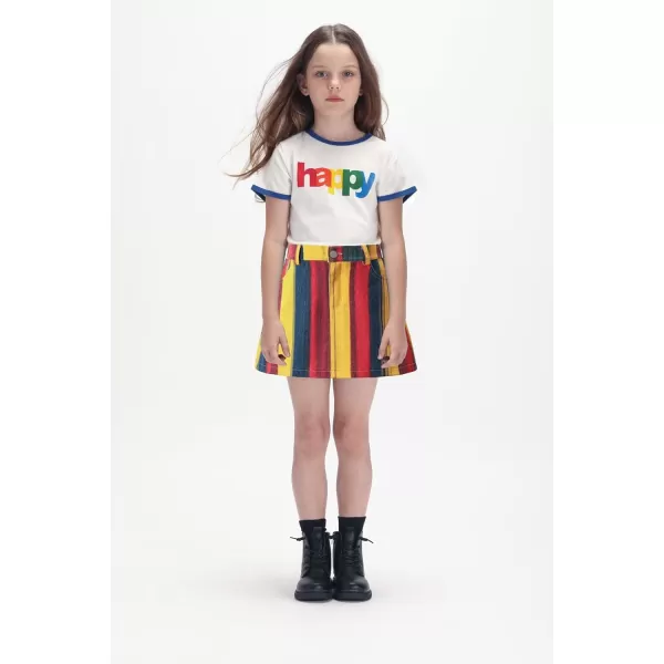 WELAKEN Jean Skirt for Girls Toddler ampamp Kids II Girls Elastic Waist A Line Mini Denim SkirtsYellow striped