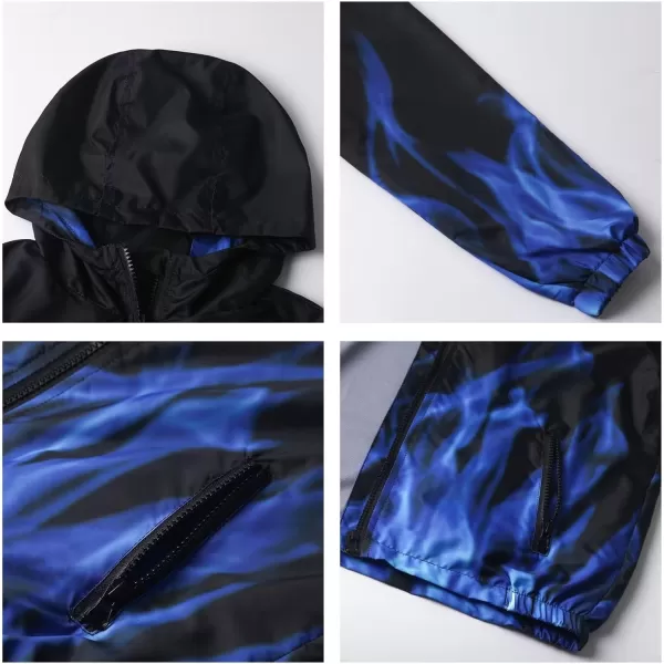 WELAKEN Lightweight Jacket for Boys Kids ampamp Toddler II Girls Print Waterresistant JacketBlue flames
