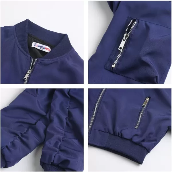 WELAKEN Lightweight Multiple Pockets Zip Up Bomber Jacket for Girls Toddler ampamp Kids II Little Girls Casual Flight Crop JacketFlight blue