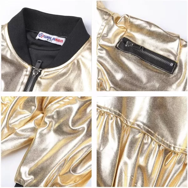 WELAKEN Lightweight Multiple Pockets Zip Up Bomber Jacket for Girls Toddler ampamp Kids II Little Girls Casual Flight Crop JacketFlight gold