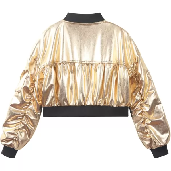 WELAKEN Lightweight Multiple Pockets Zip Up Bomber Jacket for Girls Toddler ampamp Kids II Little Girls Casual Flight Crop JacketFlight gold
