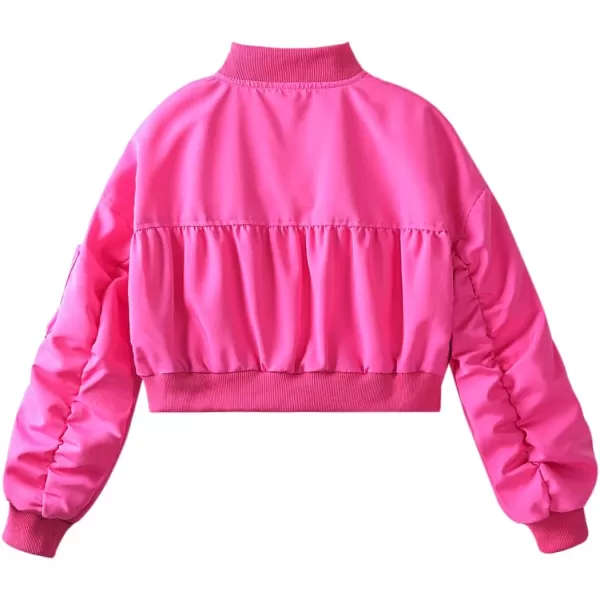 WELAKEN Lightweight Multiple Pockets Zip Up Bomber Jacket for Girls Toddler ampamp Kids II Little Girls Casual Flight Crop JacketFlight hot Pink