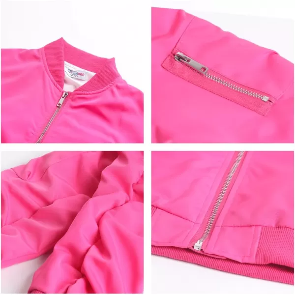 WELAKEN Lightweight Multiple Pockets Zip Up Bomber Jacket for Girls Toddler ampamp Kids II Little Girls Casual Flight Crop JacketFlight hot Pink
