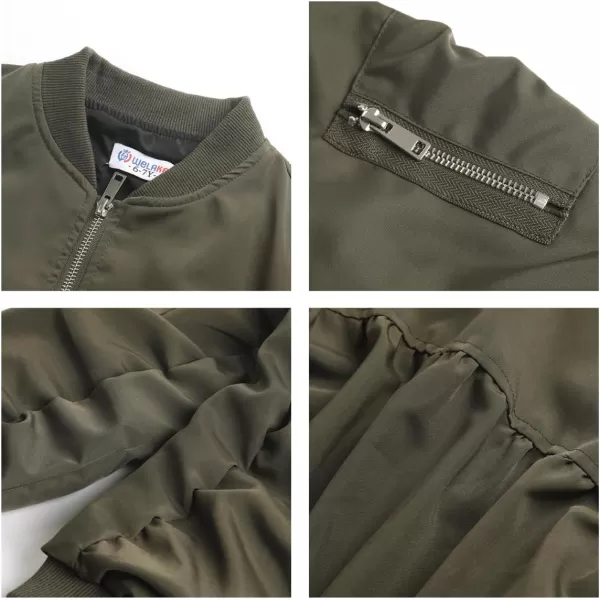 WELAKEN Lightweight Multiple Pockets Zip Up Bomber Jacket for Girls Toddler ampamp Kids II Little Girls Casual Flight Crop JacketFlight olive Green