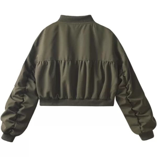 WELAKEN Lightweight Multiple Pockets Zip Up Bomber Jacket for Girls Toddler ampamp Kids II Little Girls Casual Flight Crop JacketFlight olive Green