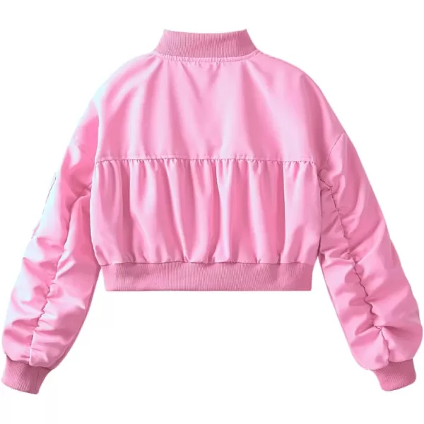 WELAKEN Lightweight Multiple Pockets Zip Up Bomber Jacket for Girls Toddler ampamp Kids II Little Girls Casual Flight Crop JacketFlight pink