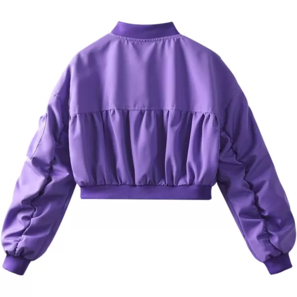 WELAKEN Lightweight Multiple Pockets Zip Up Bomber Jacket for Girls Toddler ampamp Kids II Little Girls Casual Flight Crop JacketFlight purple