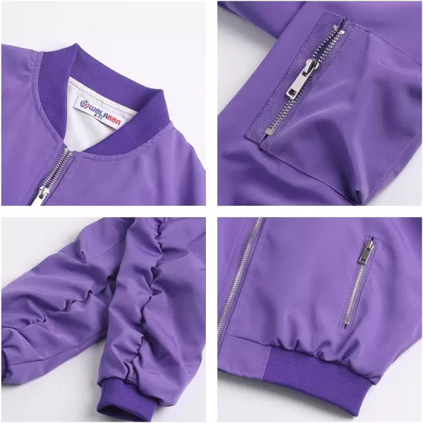 WELAKEN Lightweight Multiple Pockets Zip Up Bomber Jacket for Girls Toddler ampamp Kids II Little Girls Casual Flight Crop JacketFlight purple