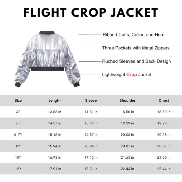 WELAKEN Lightweight Multiple Pockets Zip Up Bomber Jacket for Girls Toddler ampamp Kids II Little Girls Casual Flight Crop JacketFlight sliver